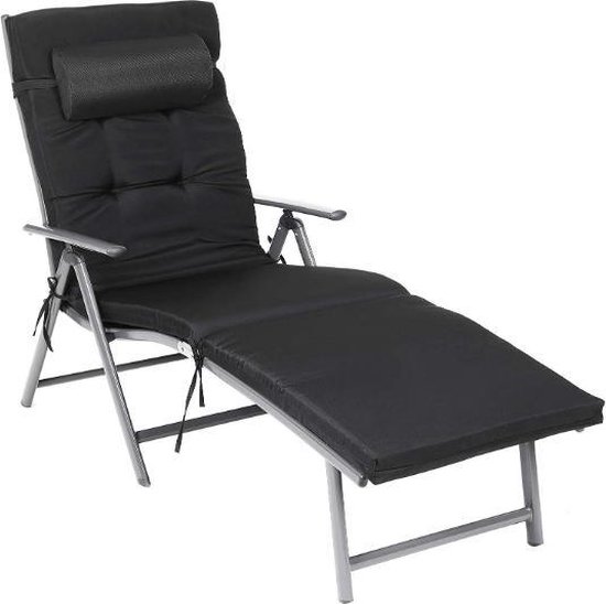 MIRA Home Ligstoel – Tuinstoel – Comfortabel – Roestvrij Aluminium – Zwart - 180x60x39