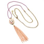 Sweet7 lange ketting met hanger schelpje en metalen kwastje roze goud