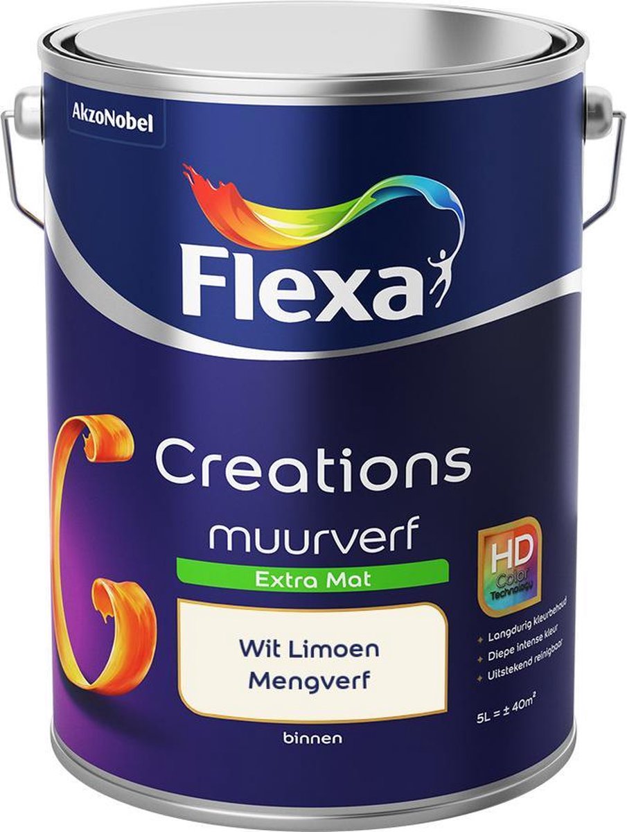 Flexa Creations Muurverf - Extra Mat - Mengkleuren Collectie - Wit Limoen - 5 liter