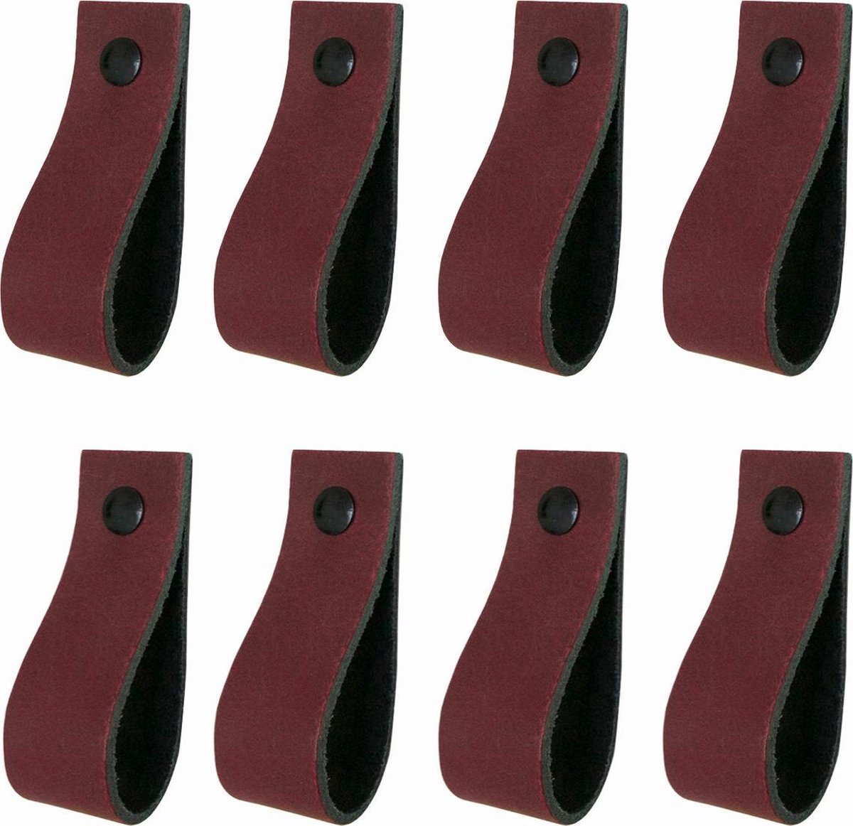 8x Leren handgrepen 'de lus' maat S - BORDO  (15,8 x 2,5 cm) - incl. 3 kleuren schroefjes (handgreepjes - leren grepen - greepjes - leren lusjes)