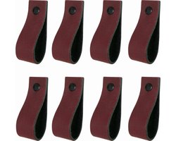 8x Leren handgrepen 'de lus' maat S - BORDO  (15,8 x 2,5 cm) - incl. 3 kleuren schroefjes (handgreepjes - leren grepen - greepjes - leren lusjes)