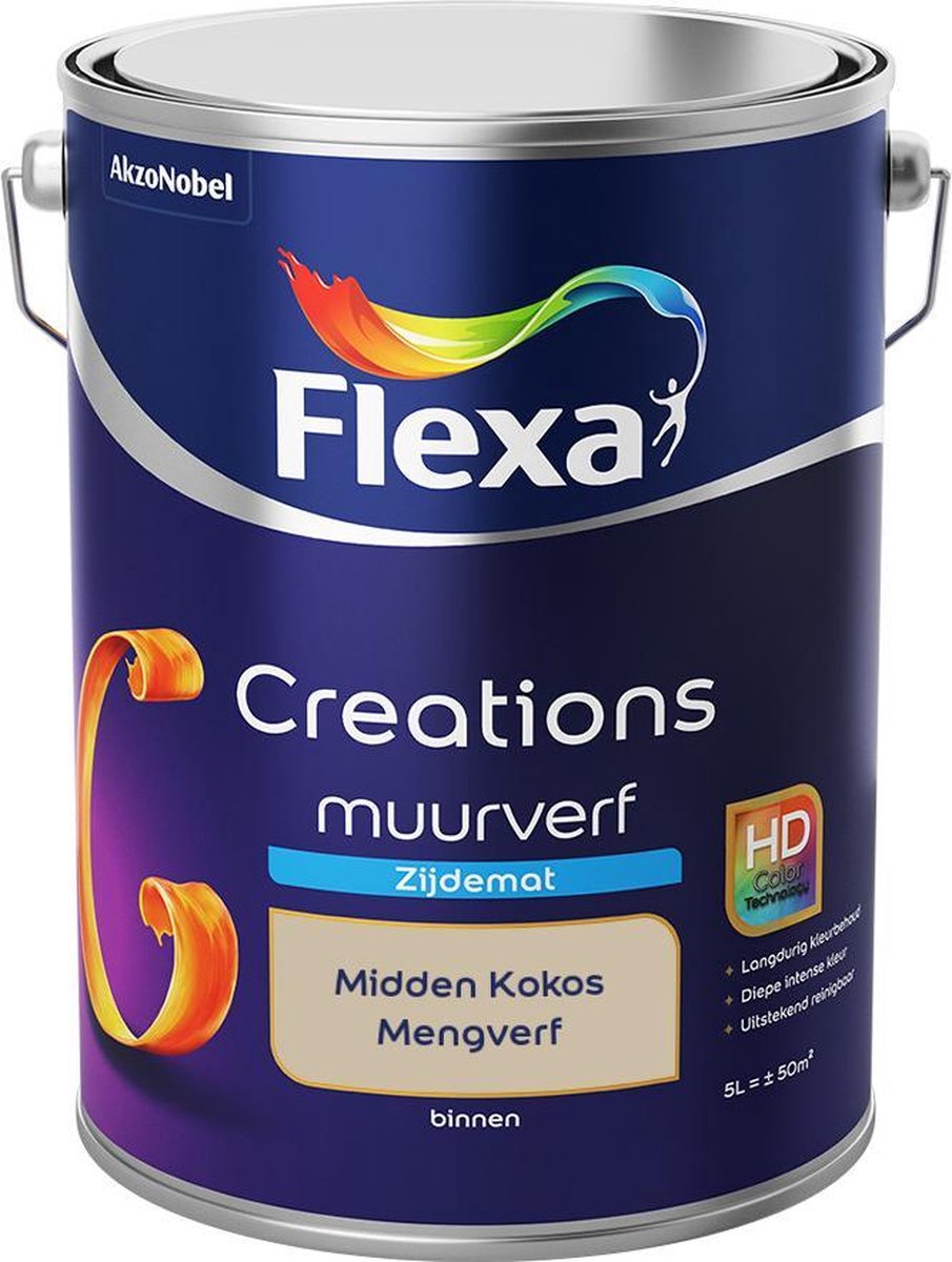 Flexa Creations - Muurverf Zijde Mat - Mengkleuren Collectie - Midden Kokos - 5 liter