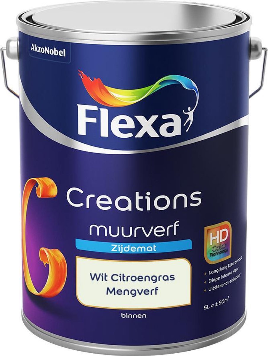Flexa Creations - Muurverf Zijde Mat - Mengkleuren Collectie - Wit Citroengras - 5 liter