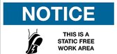 Sticker 'Notice: This is a static free work area', 150 x 75 mm