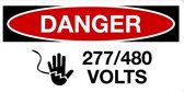Sticker 'Danger: 277/480 Volts' 200 x 100 mm