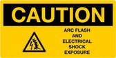 Sticker 'Caution: Arc flash and electrical shock exposure', geel, 150 x 75 mm