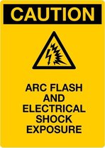 Sticker 'Caution: Arc flash and electrical shock exposure', geel, 210 x 148 mm (A5)