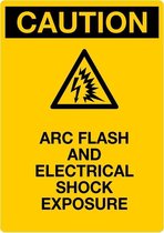 Sticker 'Caution: Arc flash and electrical shock exposure', geel, 105 x 148 mm (A6)