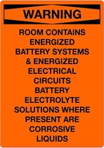 Sticker 'Warning: Room contains energized battery systems' 297 x 210 mm (A4)