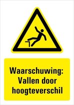 Waarschuwing voor vallen door hoogteverschil bord met tekst 210 x 297 mm