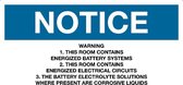 Sticker 'Notice: Warning! 1. This rooms contains energized battery systems' 300 x 150 mm