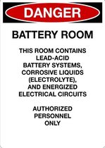 Sticker 'Danger: Battery room, this rooms contains battery systems' 148 x 105 mm (A6)
