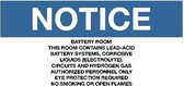 Sticker 'Notice: This rooms contains lead-acid batteries' 200 x 100 mm