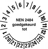 NEN 2484 sticker goedgekeurd tot 21-26, PVC 40 mm - 10 per kaart