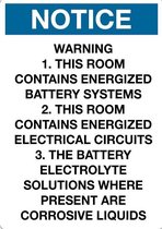 Sticker 'Notice: Warning! 1. This rooms contains energized battery systems' 297 x 210 mm (A4)