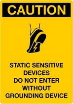 Sticker 'Caution: static sensitive devices do not enter without grounding device', geel, 297 x 210 mm (A4)