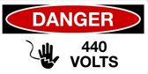 Sticker 'Danger: 440 Volts' 150 x 75 mm