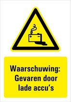 Waarschuwing voor gevaren door laden accu's bord met tekst 210 x 297 mm