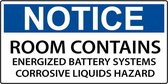 Sticker 'Caution: Room contains energized battery systems' 150 x 75 mm