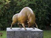 Tuinbeeld - bronzen beeld - Stier groene hot patina - 27 cm hoog