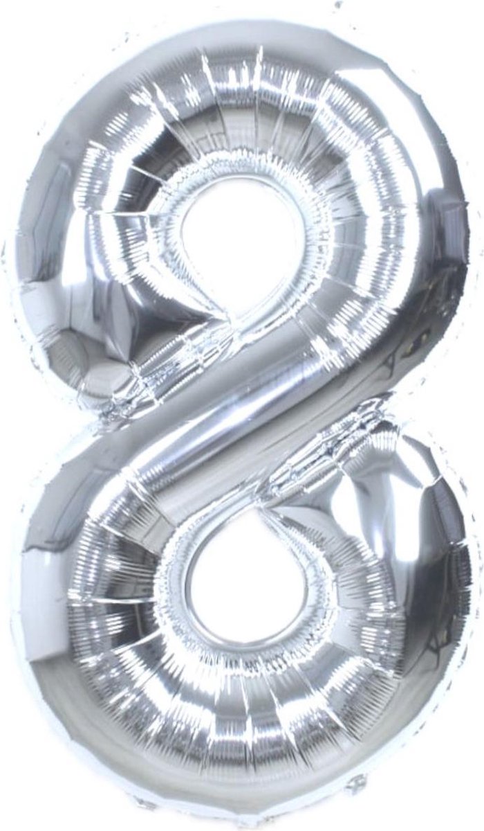 Folie Ballon Cijfer 8 Jaar Zilver 86Cm Verjaardag Folieballon Met Rietje
