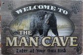 Wandbord, Welcome to, Mancave, Wand Decoratie, Emaille, Reclame Bord, Tekst, Metalen bord, Grappig, 20 x 30 cm, Mannen Cadeau, Bar, Cafe, Cave & Garden