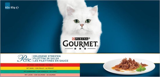 Gourmet Perle Mini Filets - Kattenvoer Kip, Konijn, Rund & Zalm - 60 x 85 g