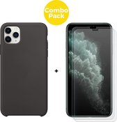 iPhone 11 Pro Max Telefoonhoesje  met 2 x Screenprotector | Siliconen Soft Touch Smartphone Case Back Cover  | Gehard Beschermglas | Zwart