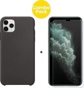 iPhone 11 Pro Max Telefoonhoesje  met 1 x Screenprotector | Siliconen Soft Touch Smartphone Case Back Cover  | Gehard Beschermglas | Zwart