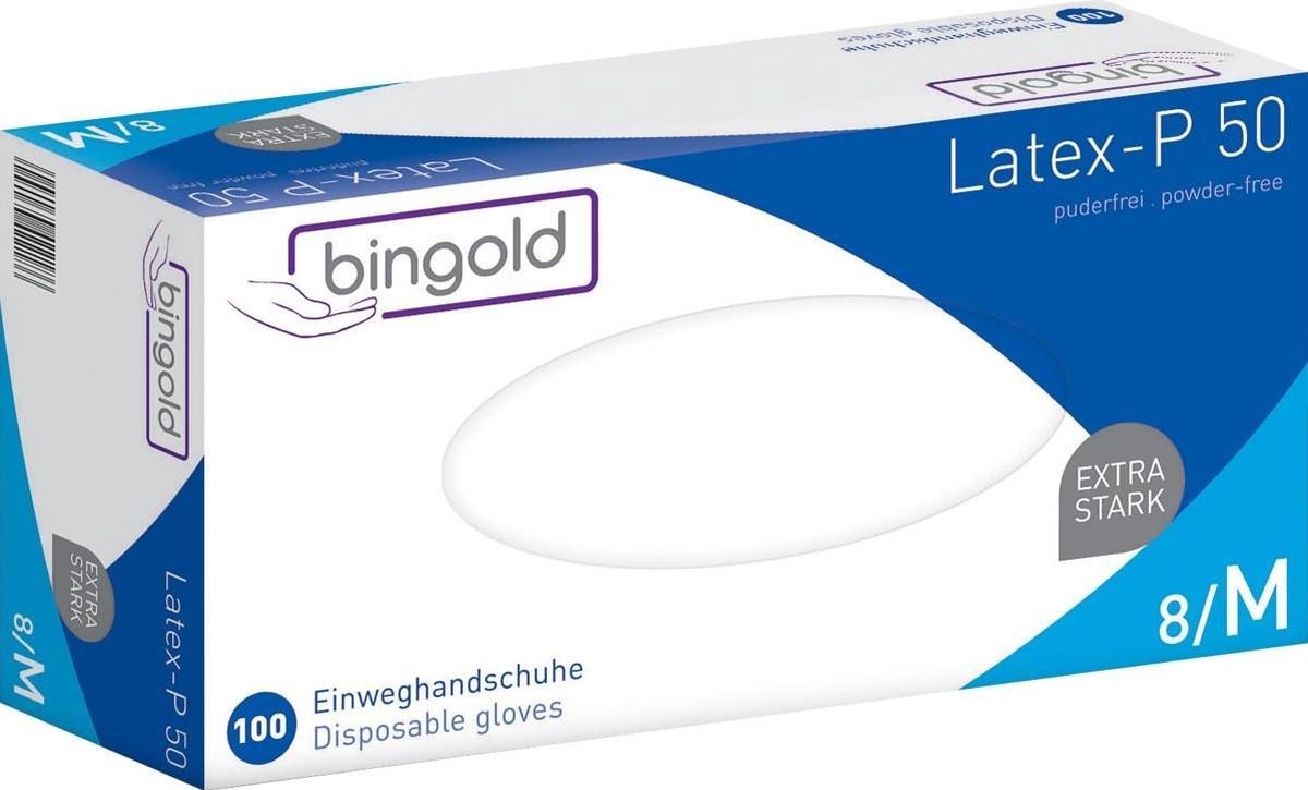 Latex handschoenen. Kleur: wit. Gepoederd. Doos van 100 stuks.