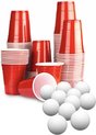 Afbeelding van het spelletje 100 Beer Pong Red Cups + 5 ping pong ballen met Spelregels - American rode Bier Pong compleet spel