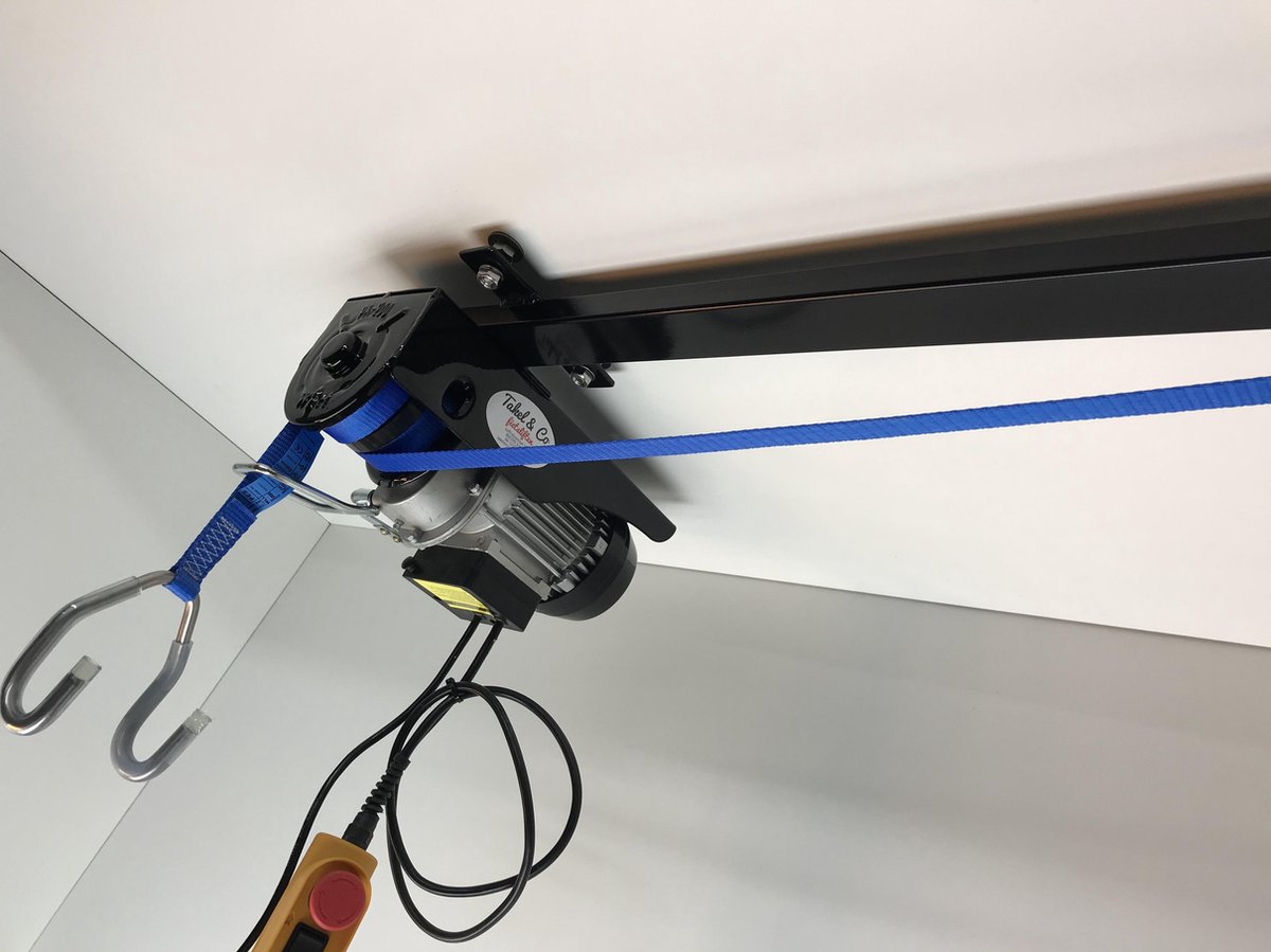 Takel en Co Electrische Fietslift zwart met blauwe hijsbanden 125kg met CE-Keur certificering