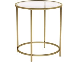 Hoppa! Bijzettafel | Nachtkastje | Ronde Glazen Tafel | Gouden IJzeren Frame | 50 x 55 cm (B x H)