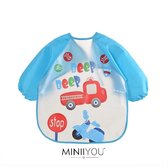 MINIIYOU® Slabber lange mouwen | Knutsel verf short | Auto in het verkeer - Tekst: Beep Beep - blauw| Baby en Peuter | Slabbetje