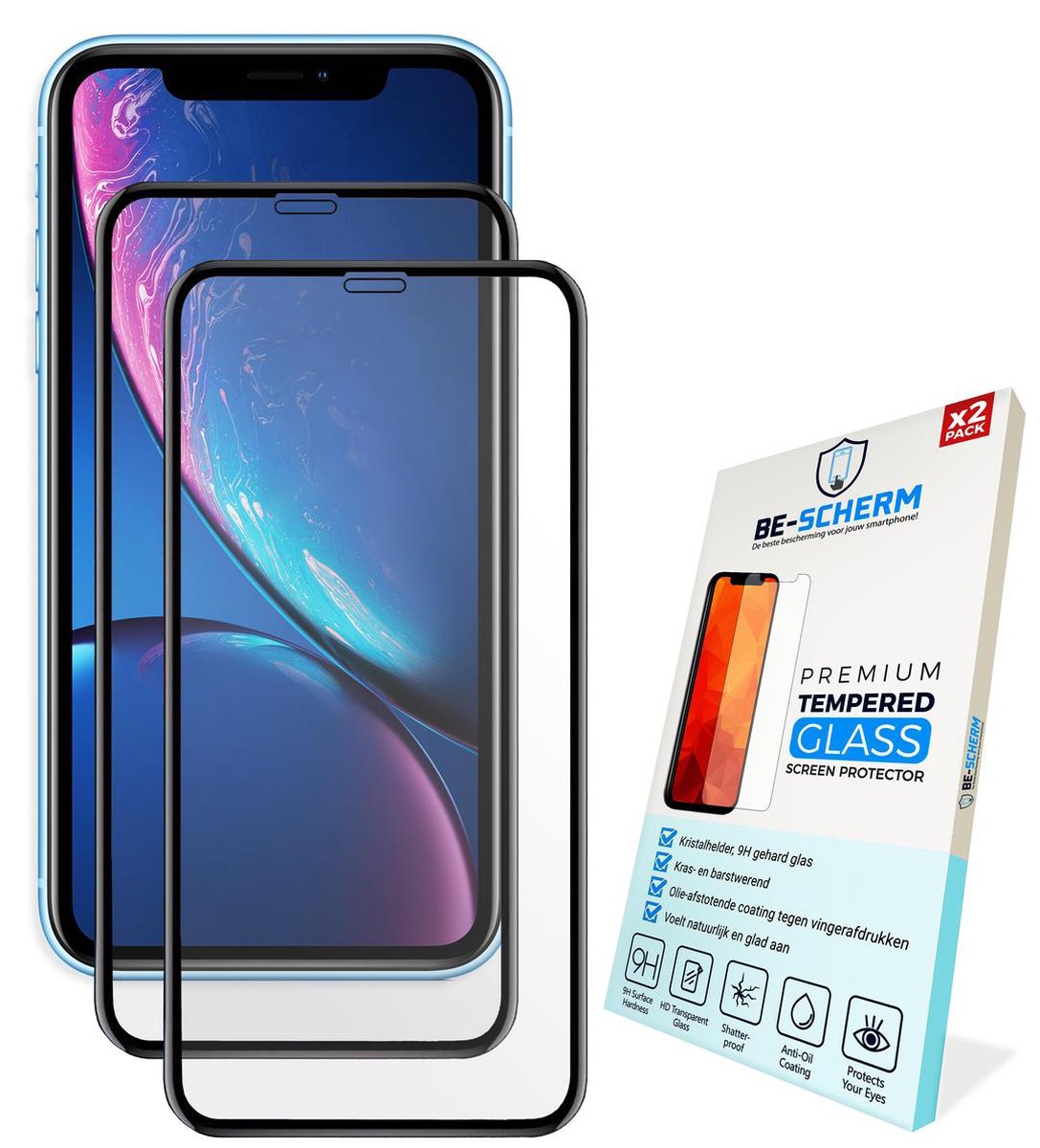 Be-Scherm Screenprotector Glas voor iPhone 11 & XR - Full Cover Screenprotectors - Rand tot Rand Bescherming - Set van 2