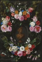 Festoen van bloemen om een buste van Flora, Jan Philip van Thielen, 1665 op aluminium