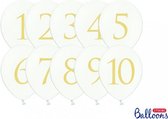 Ballonnen wit met opdruk cijfers 1-10