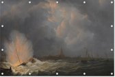 De ontploffing voor Antwerpen van kanonneerboot nr 2 | Martinus Schouman | 1832 | Tuindecoratie | Tuindoek | 120CM x 80CM | Schilderij | Tuinposter | Spandoek | Oude meesters