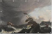 Oorlogsschepen tijdens een storm | Ludolf Bakhuysen | ca. 1695 | Tuindecoratie | Tuindoek | 150CM x 100CM | Schilderij | Tuinposter | Spandoek |