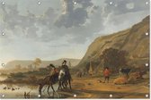 Rivierlandschap met ruiters | Aelbert Cuyp | 1653 - 1657 | Tuindecoratie | Tuindoek | 180CM x 120CM | Schilderij | Tuinposter | Spandoek | Oude meesters