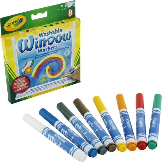 Crayola - 8 Wasbare Raamstiften - Tekenen op Gespiegelde Oppervlakken