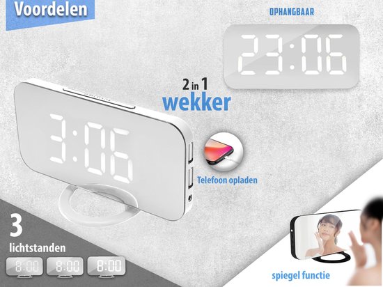 bol.com | Luxe Digitale Wekker - Slaapkamer - Wit - Met USB Poort! (2 in 1)