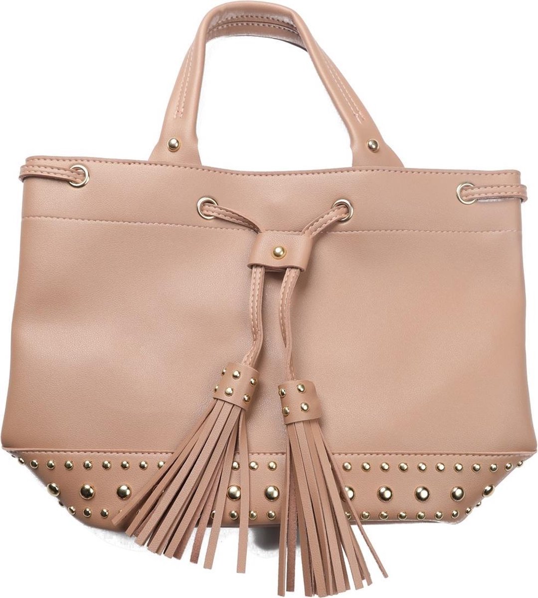 Dielay - Tas met Kwasten en Studs - PU Kunstleer - 36x25x15 cm - Roze