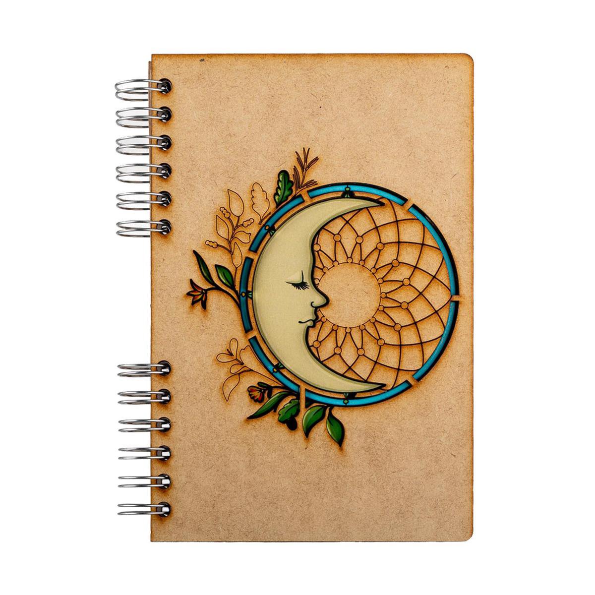 KOMONI - Duurzaam houten Notitieboek - Dagboek - Gerecycled papier - Navulbaar - A6 - Gelinieerd - Maan