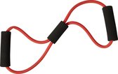 Fitnesselastiek weerstandsband met zwarte grepen (10cm) van foam in de kleur Rood, prima workoutset voor  thuisfitness en goed alternatief voor gewichten