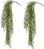 2x Kunstplant groene bamboe hangplant/tak 80 cm UV bestendig