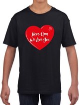 Lieve opa we love you t-shirt zwart met rood hartje voor kinderen - jongens en meisjes - t-shirt / shirtje 158/164