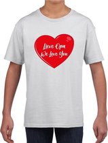 Lieve opa we love you t-shirt wit met rood hartje voor kinderen - jongens en meisjes - t-shirt / shirtje 110/116