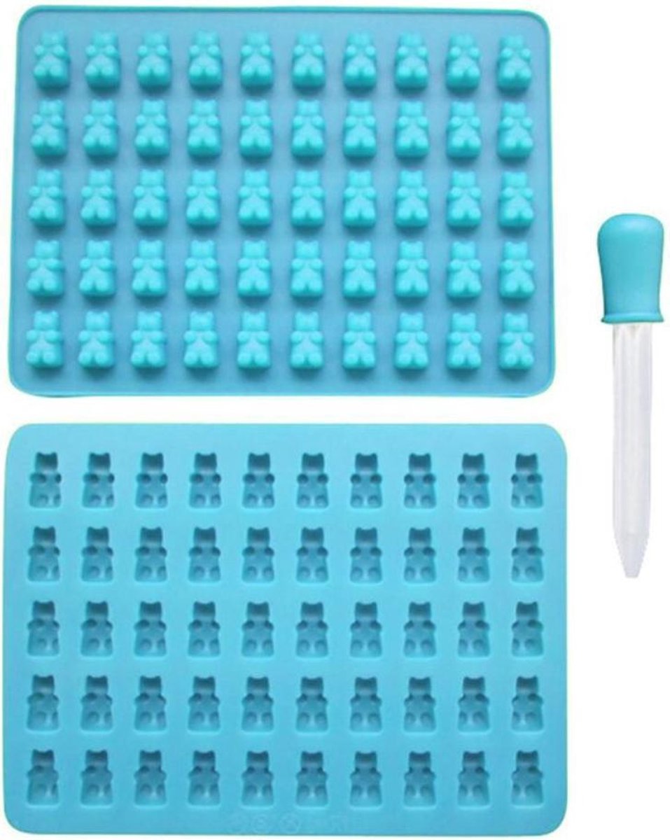 WiseGoods - Gummy Beren Siliconen Snoep Mal + Pipet - Gummy Bear Snoep Maken - Mini ijsblokjes - 50 Stuks - Blauw