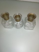 Glazen bloempotjes met gouden bovenkant - 3 stuks